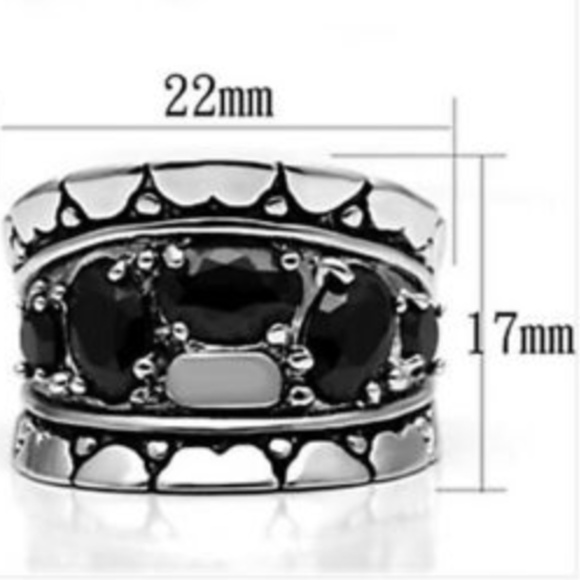 Silver Art Deco Statement Cocktail Ring Sz 6 8 Goth Gothic Onyx Black Stone - Picture 4 of 8